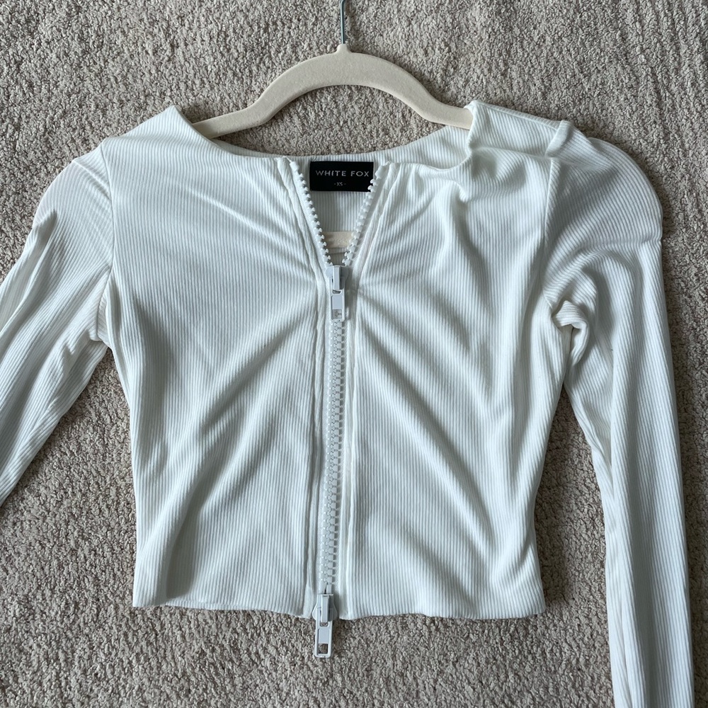 White Fox cream zip up top XS